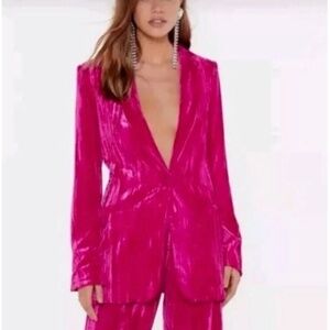 Nasty Gal Hot Pink Crushed Velvet Blazer Jacket Barbiecore Festival Party